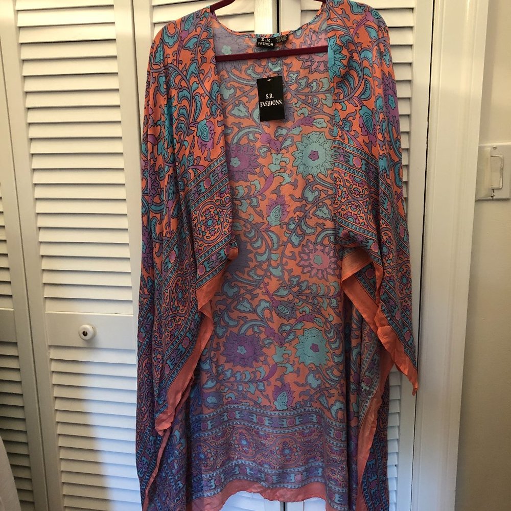 SR fashion Indian pink salmon and blue printed kim